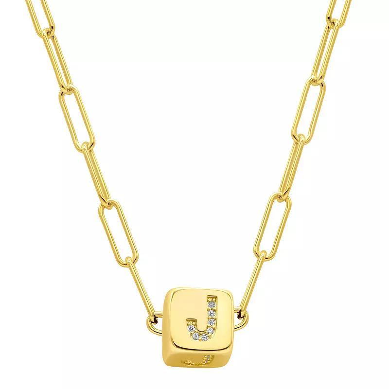 Adornia Gold Tone Cubic Zirconia Adjustable Initial Cube Paperclip Necklace, Womens White Product Image