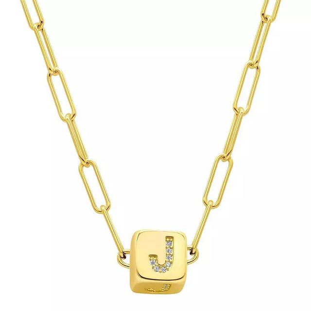 Adornia Gold Tone Cubic Zirconia Adjustable Initial Cube Paperclip Necklace, Womens Product Image