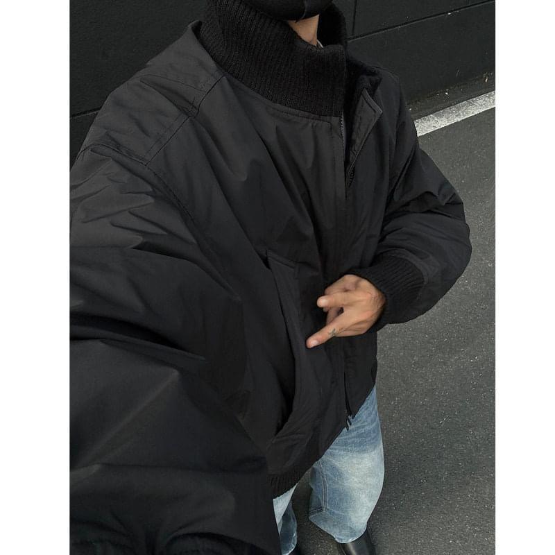 High Neck Plain Zip-Up Bomber Jacket Product Image