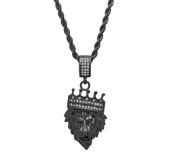 Steeltime Mens Stainless Steel Simulated Diamond Crowned Lions Head 30 Pendant Necklace Product Image