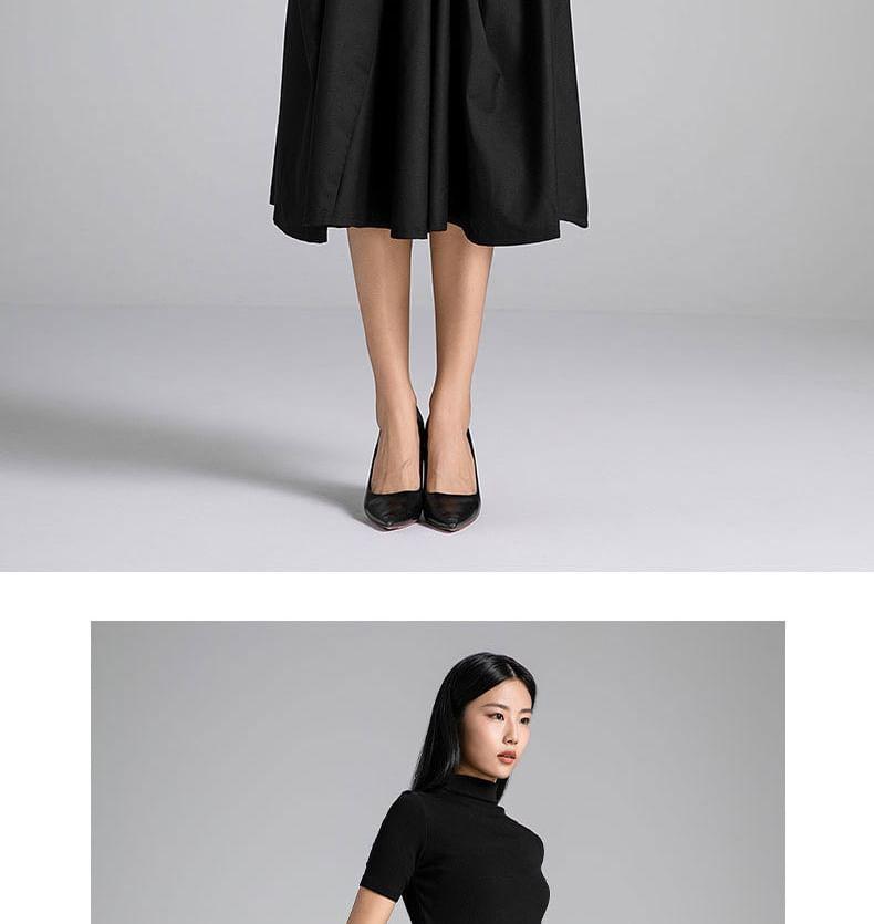 Drawstring Waist Plain Midi A-Line Skirt Product Image