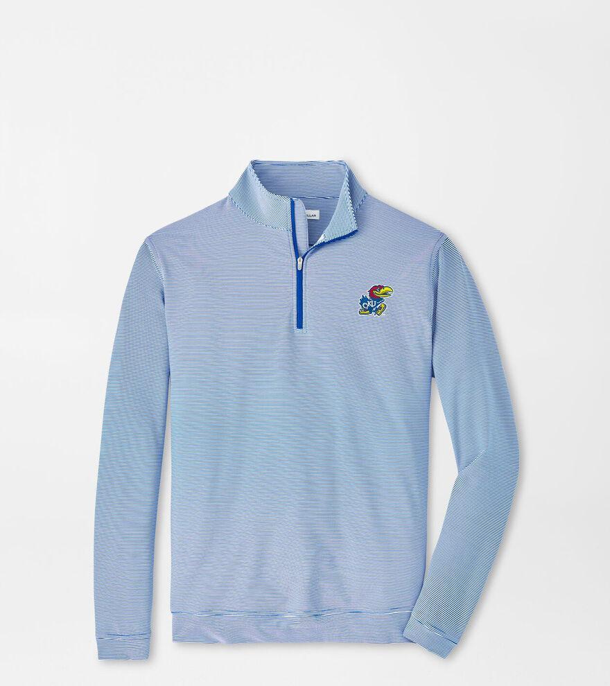 Peter Millar Mens Kansas Perth Sugar Stripe Performance Quarter-Zip | Color: Blue / White | Size: 3XL | KU Product Image