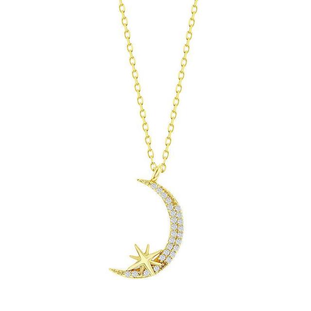 Argento Bella 14k Gold Over Silver Cubic Zirconia Crescent Moon & Star Necklace, Womens Gold Tone Product Image