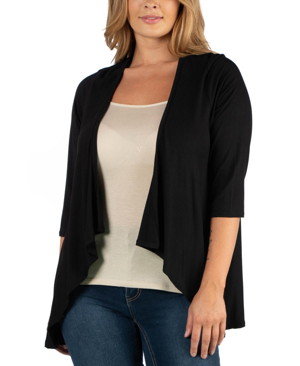 24Seven Comfort Apparel Elbow Length Sleeve Plus Size Open Cardigan Product Image