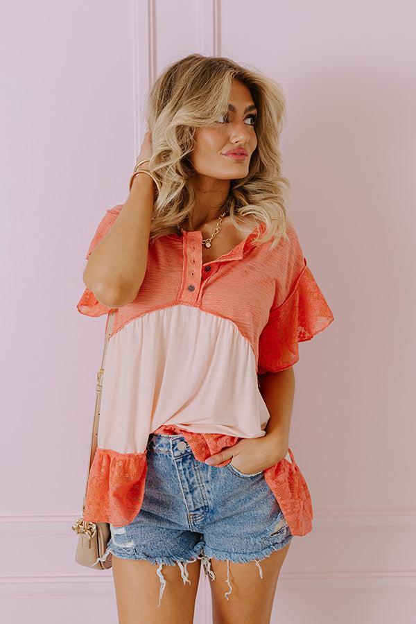 Springtime Sips Lace Babydoll Top In Coral Product Image