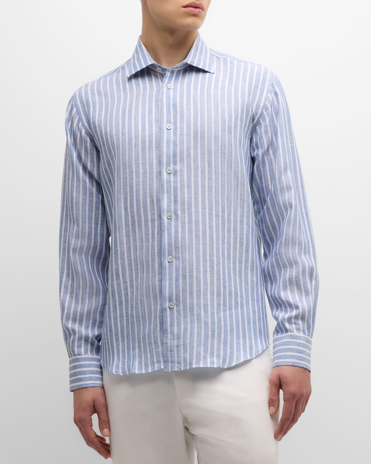 Mens Linen Stripe Casual Button-Down Shirt Product Image