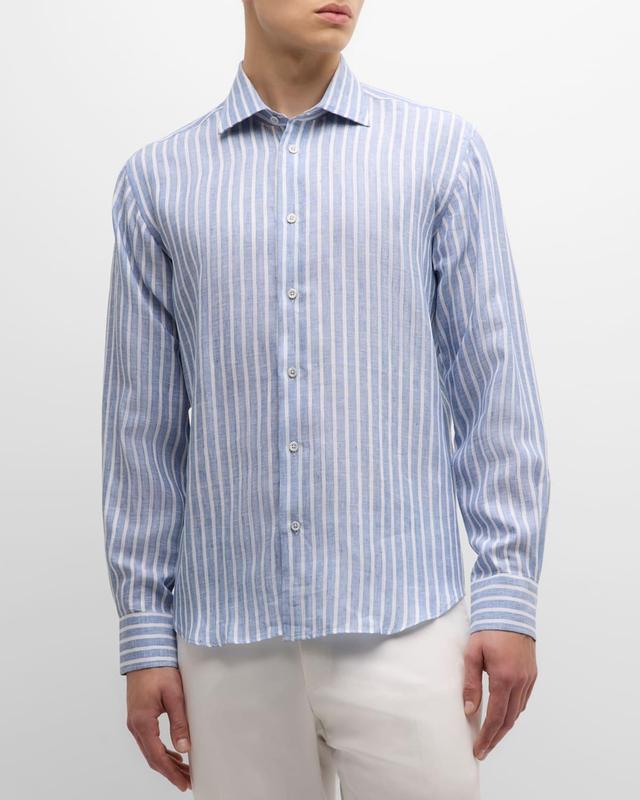 Men's Linen Stripe Casual Button-Down Shirt Product Image