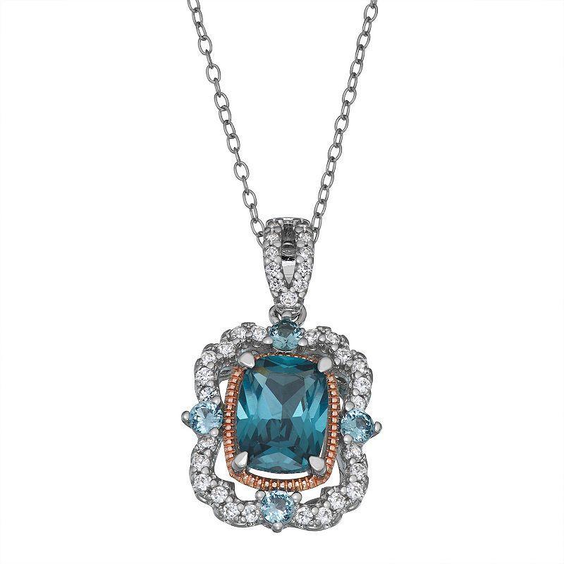 Two-Tone Sterling Silver Lab-Created Blue Spinel & White Sapphire Pendant Necklace, Womens Silver Tone Product Image