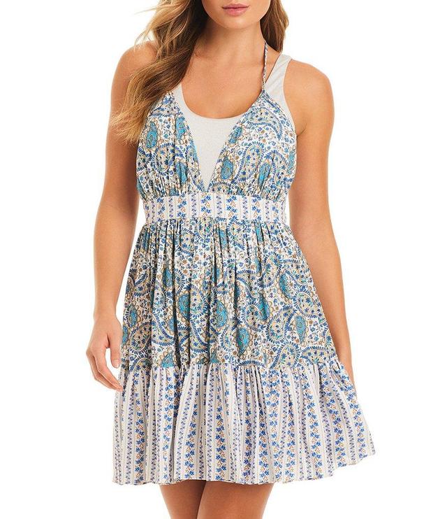 Jessica Simpson Sweetness Overload Paisley Floral Print Sweet Overload Swim Cover-Up Dress Product Image