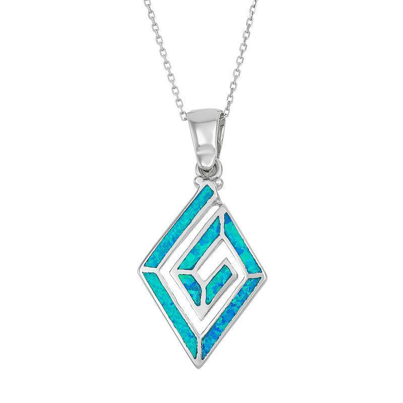 Lab-Created Blue Opal Sterling Silver Swirl Marquise Pendant Necklace, Womens Product Image