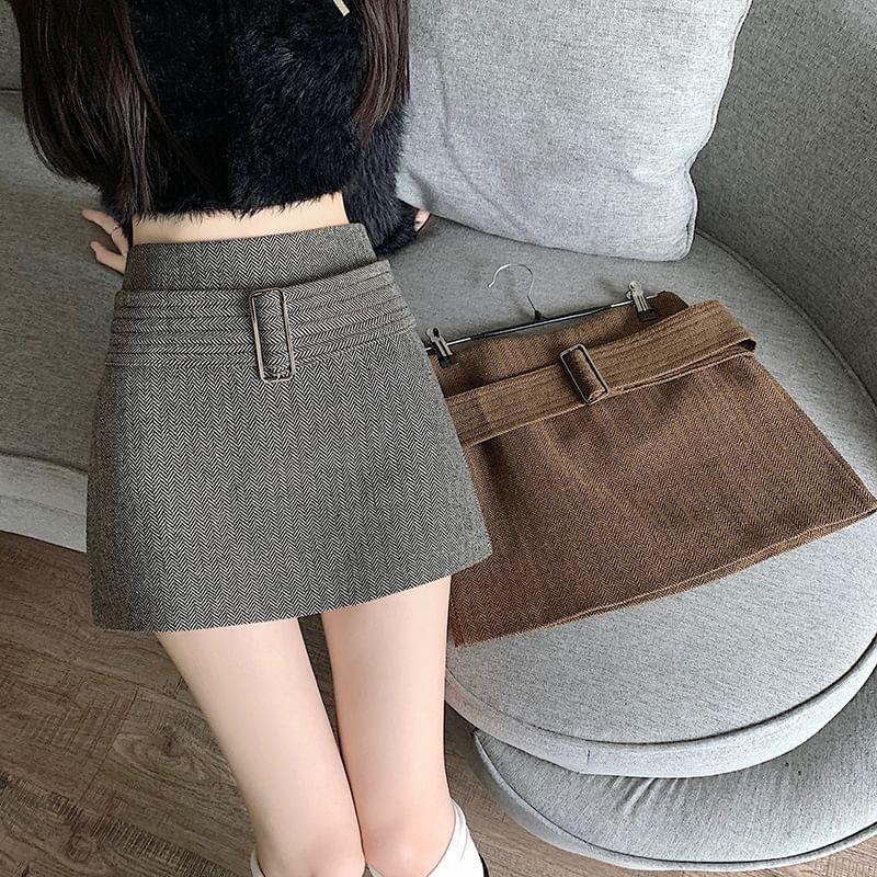 High-Rise Plain Woolen A-Line Skirt product image