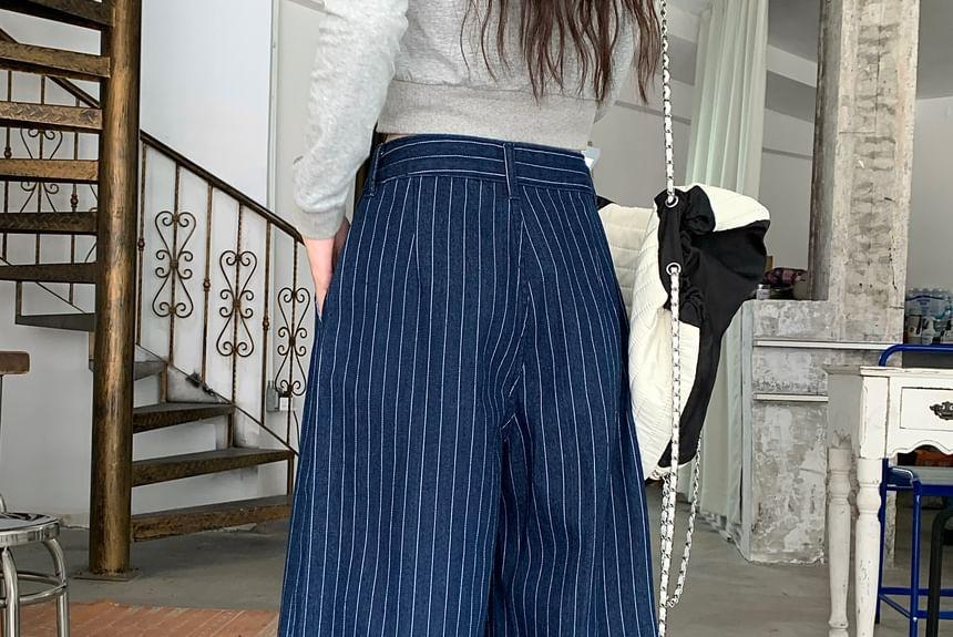 High Waist Striped Wide Leg Jeans Product Image