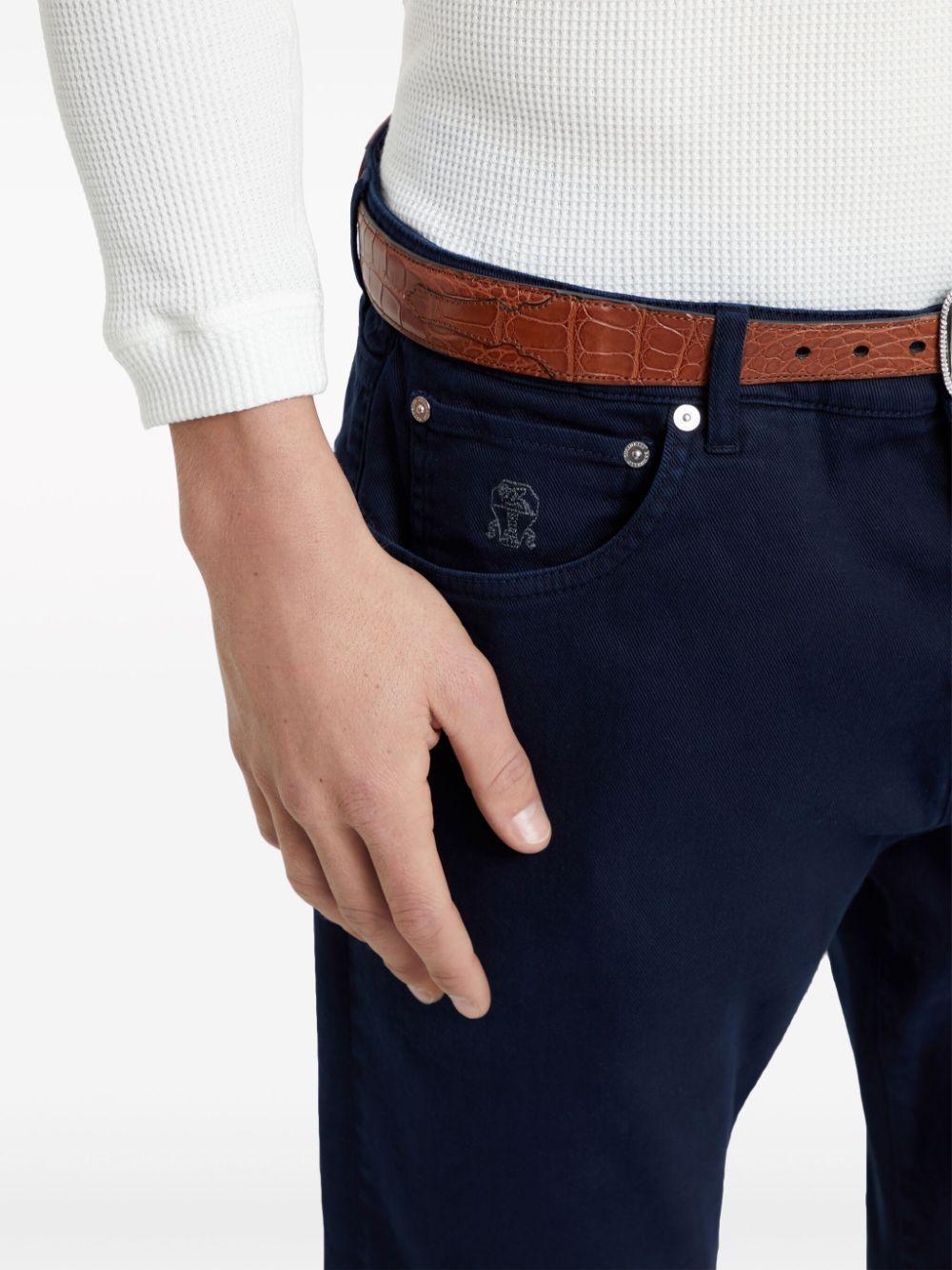 Straight-leg Cotton Trousers In Navy Blue Product Image