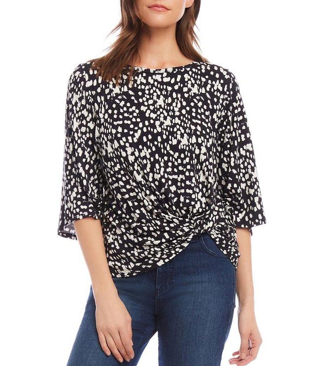 Karen Kane Dotted Print Boat Neck 3/4 Flare Sleeve Twist Hem Top Product Image