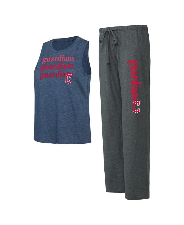 Womens Concepts Sport /Navy Cleveland Guardians Meter Muscle Tank and Pants Sleep Set Grey Product Image