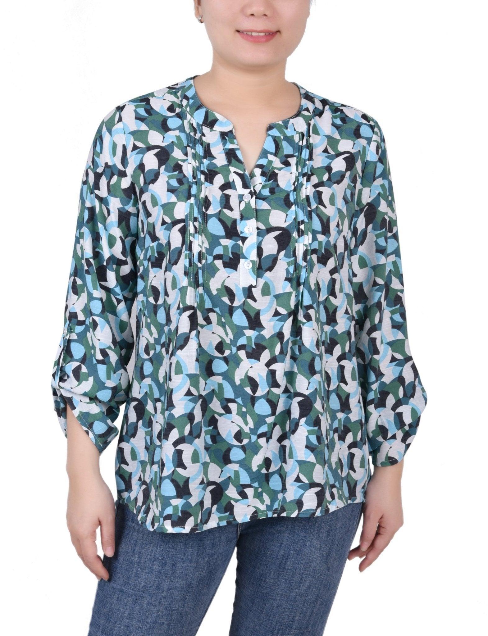 Long Roll Tab Sleeve Pintuck Front Blouse - Petite Product Image