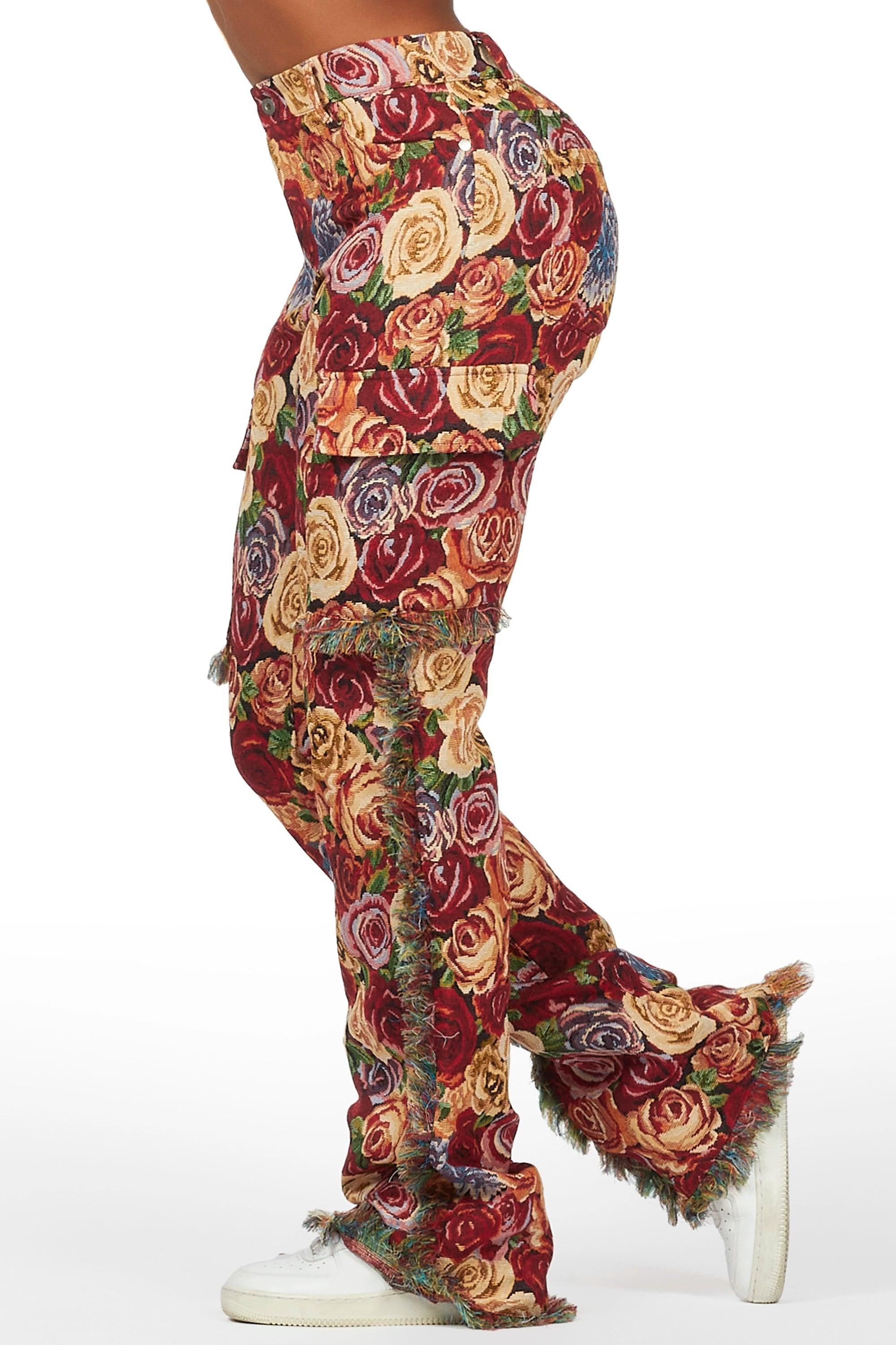 Darresha Red Floral Tapestry Stacked Pant Female Product Image