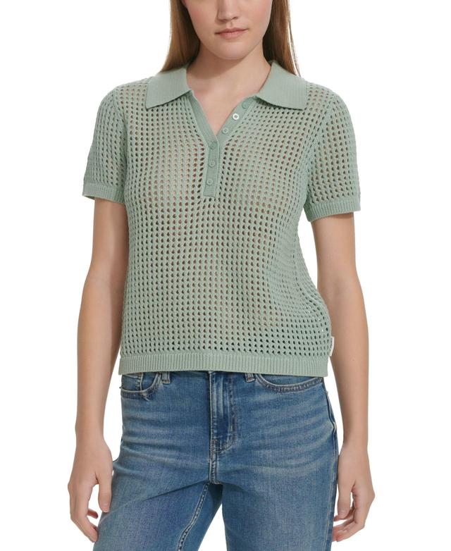 Calvin Klein Jeans Womens Open-Stitch Short-Sleeve Polo Top Product Image