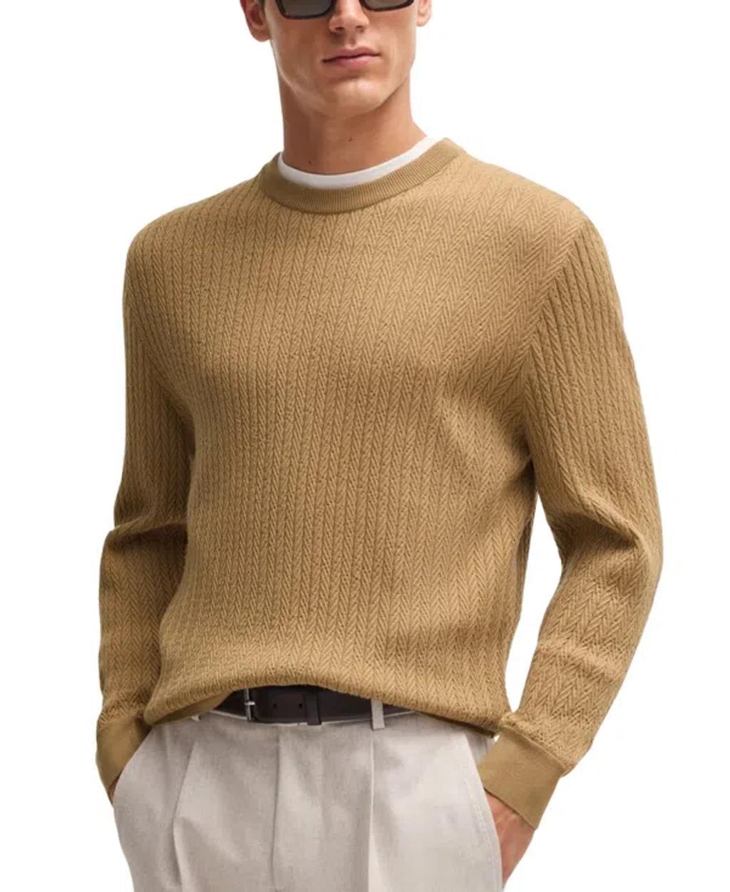 Boss By  Men's Wool-blend Knitted Sweater In Open Beige Product Image