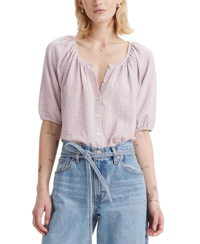 Levis Womens Leanne Button-Front Puff-Sleeve Top Product Image