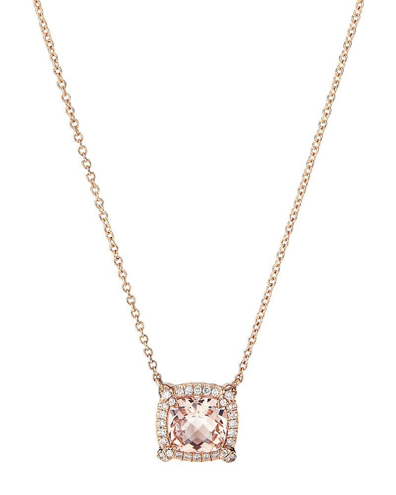 Womens Petite Chtelaine Pav Bezel Pendant Necklace in 18K Rose Gold with Morganite Product Image