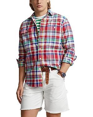 Polo Ralph Lauren Classic Fit Plaid Oxford Long Sleeve Workshirt Navy Multi) Men's Short Sleeve Knit Product Image