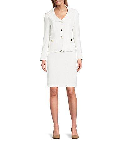 Nipon Boutique Textured Crepe Notch Lapel Patch Pocket Button Front Jacket Skirt Set Product Image