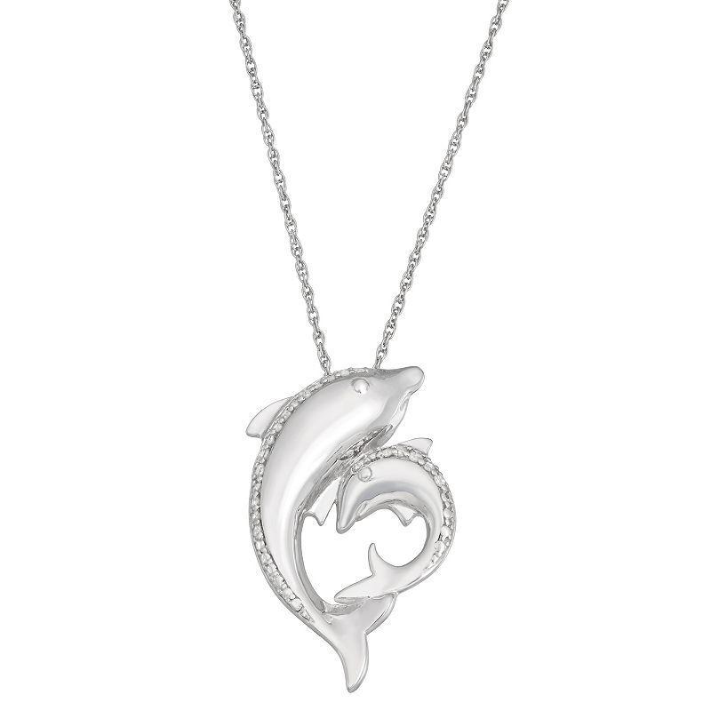 Jewelexcess 1/10 Carat T.W. Diamond Sterling Silver Dolphin Pendant Necklace, Womens Product Image