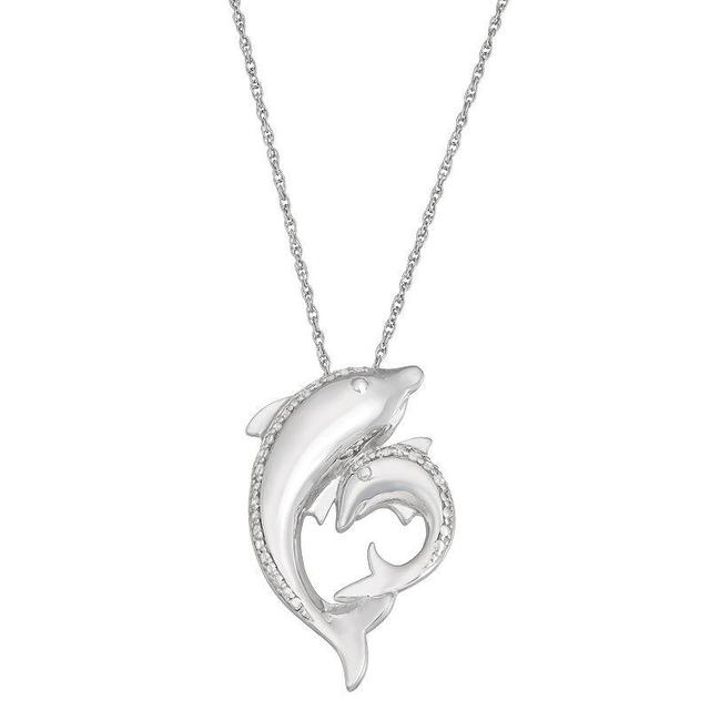 Jewelexcess 1/10 Carat T.W. Diamond Sterling Silver Dolphin Pendant Necklace, Womens White Product Image