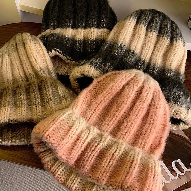 Striped Knit Slouchy Beanie Product Image