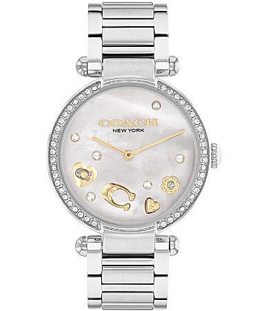 COACH Womens Crystal Charms Cary Quartz Analog Silver Stainless Steel Bracelet Watch Product Image