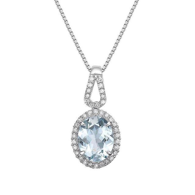 Gemminded 10k White Gold 1/5 Carat T.W. Diamond & Aquamarine Pendant Necklace, Womens Blue Product Image