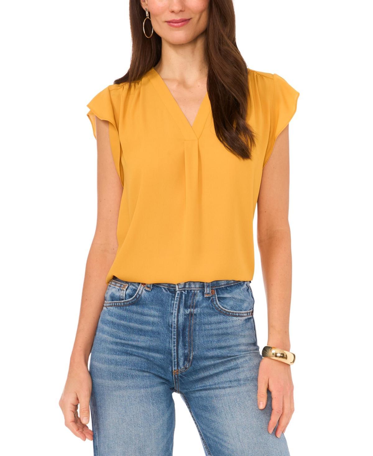 Vince Camuto Womens V-Neck Flutter Short Sleeve Top Product Image