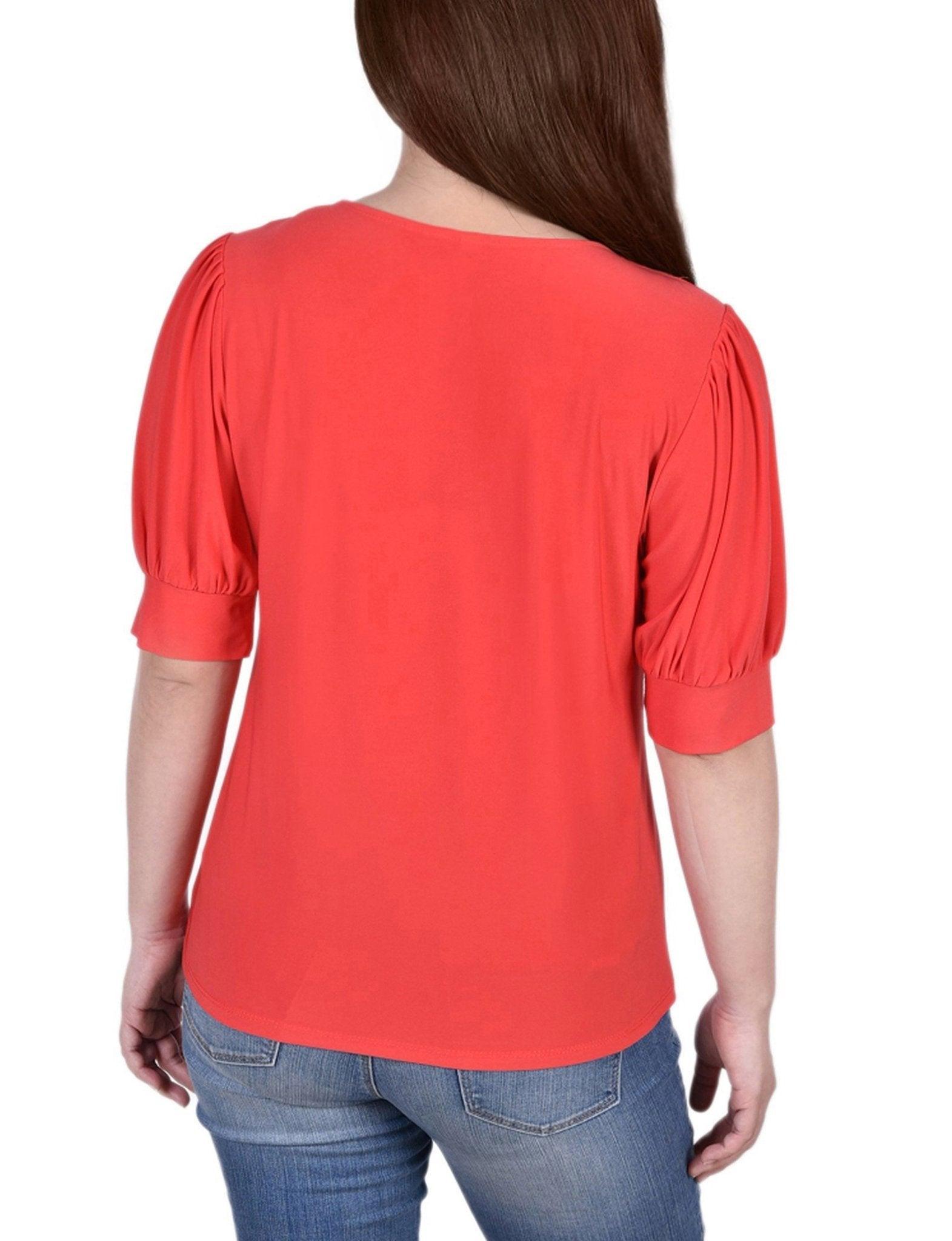 Short Sleeve Balloon Sleeve Top With Hardware - Petite Product Image