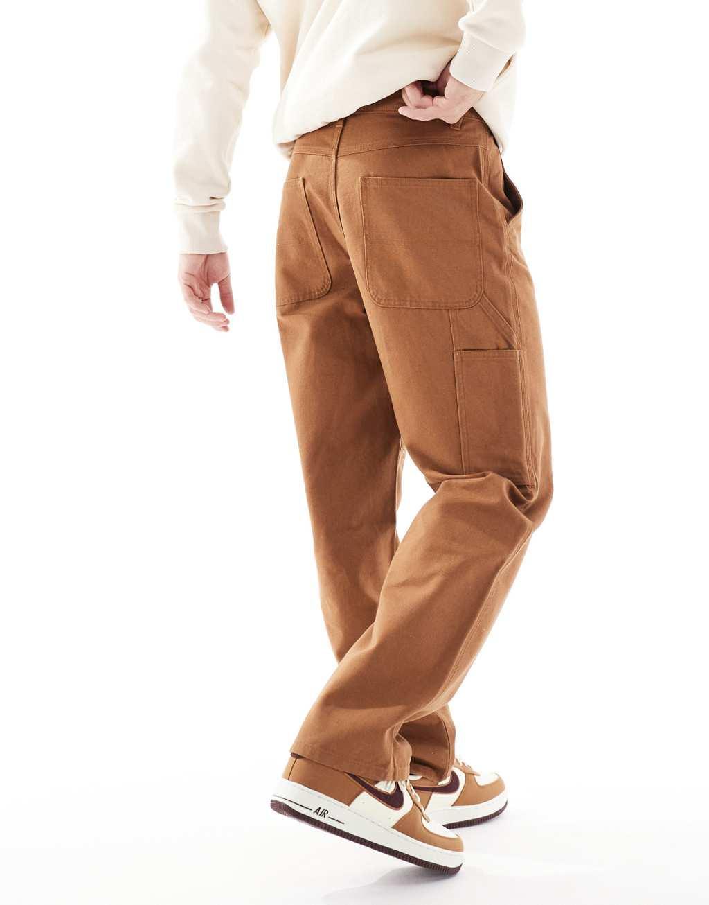 ASOS DESIGN baggy carpenter pants in tan Product Image