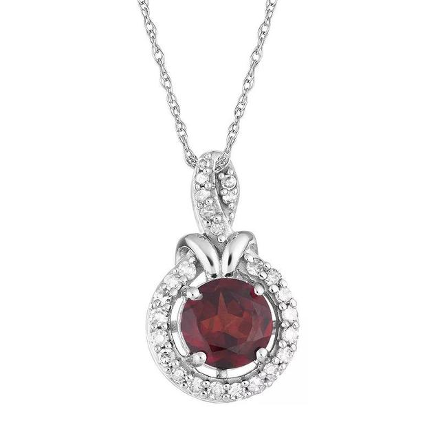 10k White Gold Garnet & 1/6 Carat T.W. Diamond Halo Pendant Necklace, Womens 10k Whgold Product Image