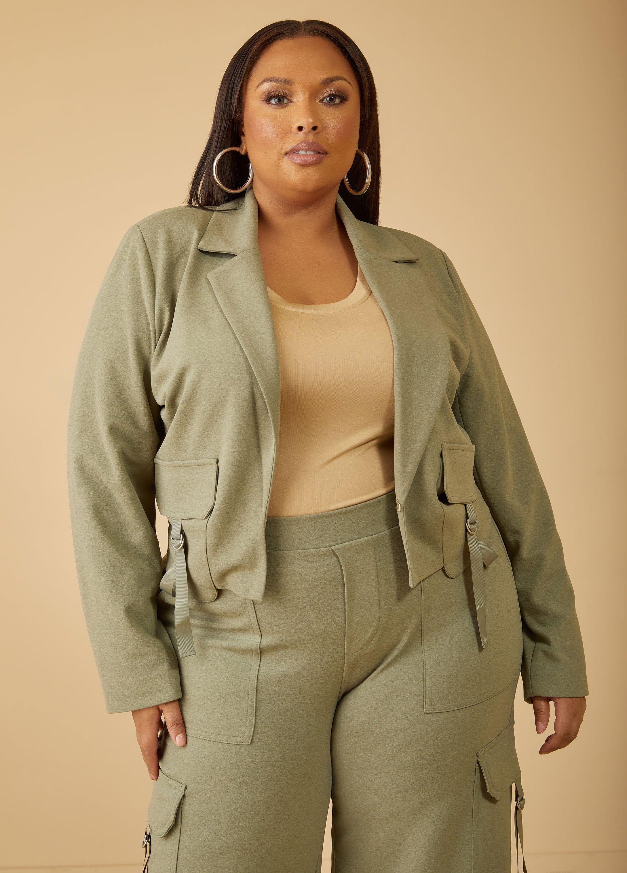 Plus Size Cropped Utility Stretch Crepe Jacket Ashley Stewart product image