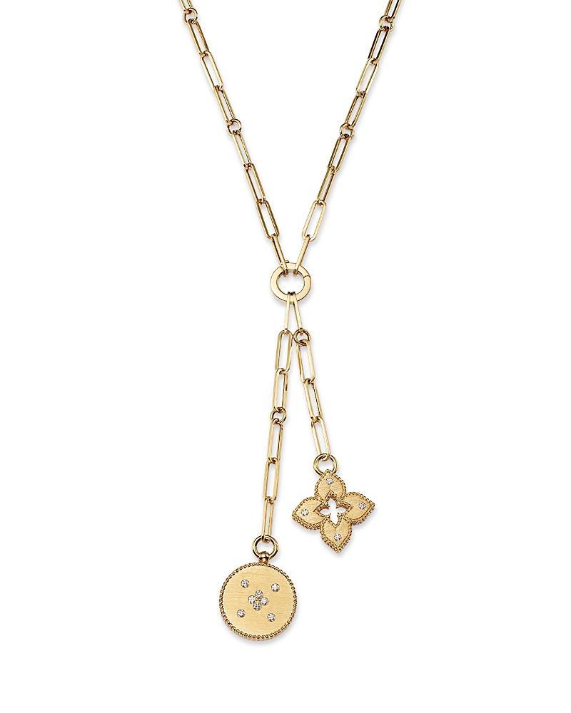 Roberto Coin 18K Yellow Gold Venetian Princess Diamond Flower & Disc Pendant Y Necklace, 15 Product Image