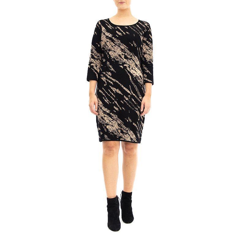 Womens Nina Leonard Three Quarter Jewelneck Sheath Sweater Dress Product Image