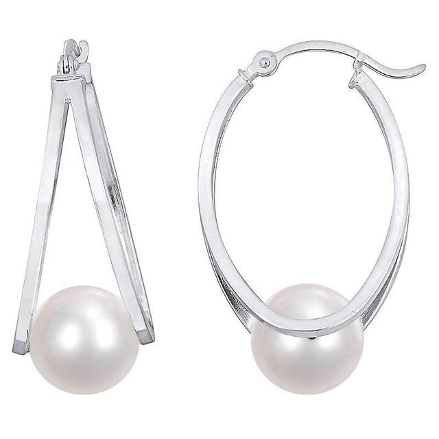 Stella Grace Sterling Silver Freshwater Cultured Pearl Split Oval Hoop Earrings, Womens, White Product Image