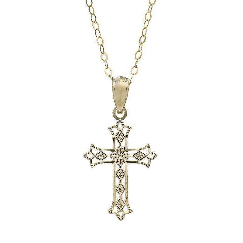 10k Gold Openwork Cross Pendant Necklace, Womens Product Image