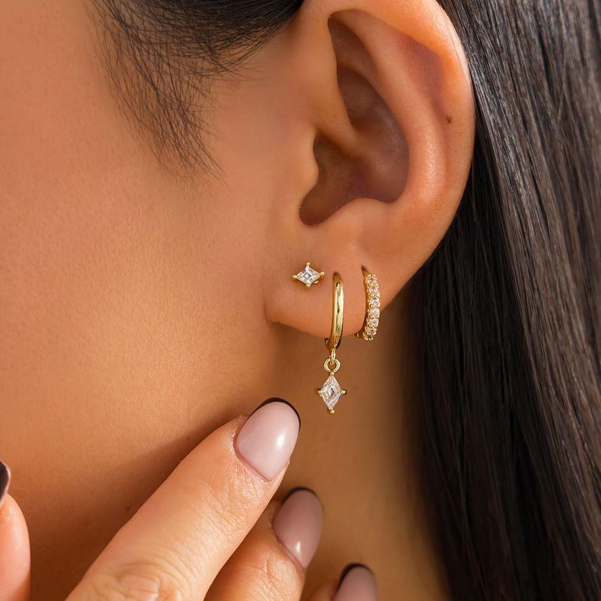 Set: Rhinestone Stud Earring + Hoop Earring Product Image