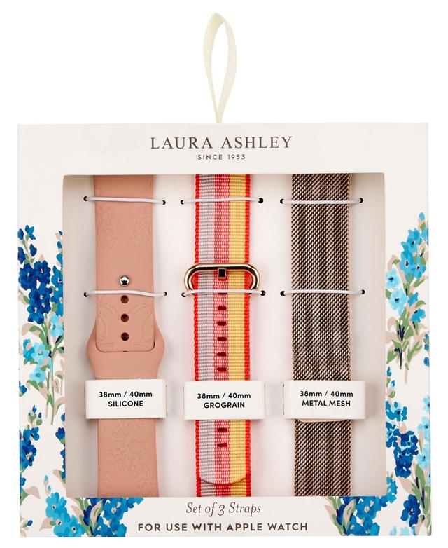 Laura Ashley Womens Rose Gold-Tone Mesh, Red Grosgrain and Pink Silicone Strap Sets Compatible with Apple Watch 38mm, 40mm, 41mm Product Image