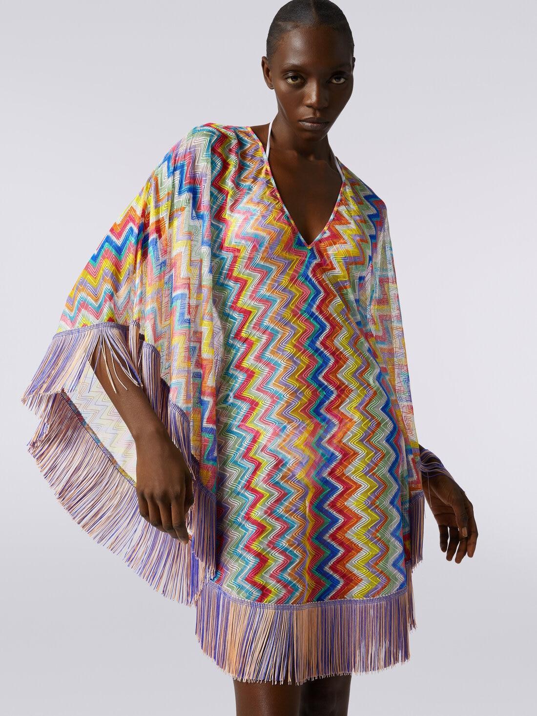 Short cover-up kaftan with zigzag print and fringes Multicoloured | Missoni Product Image