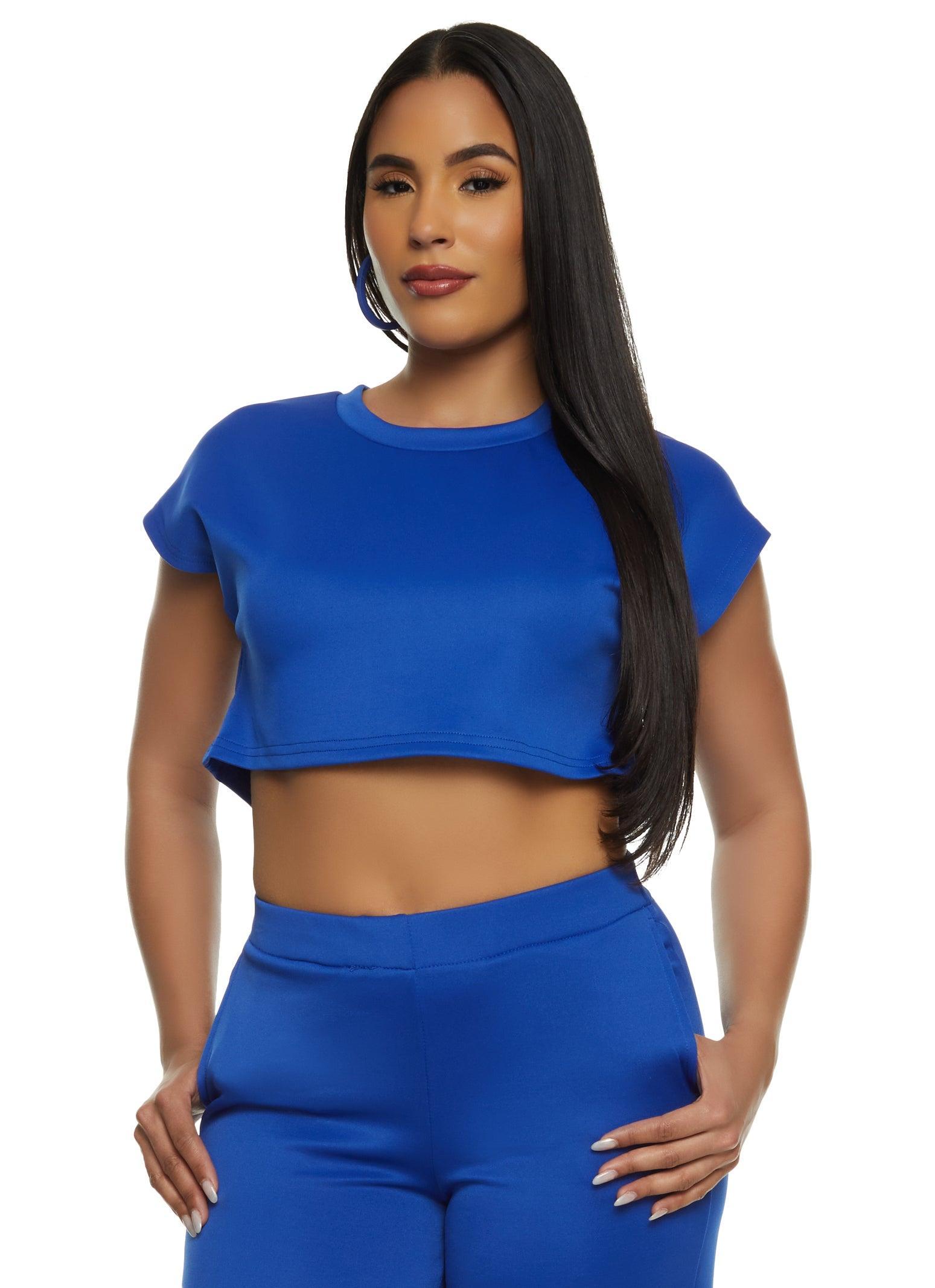 Womens Daisy Scuba Crew Neck Crop Top Product Image