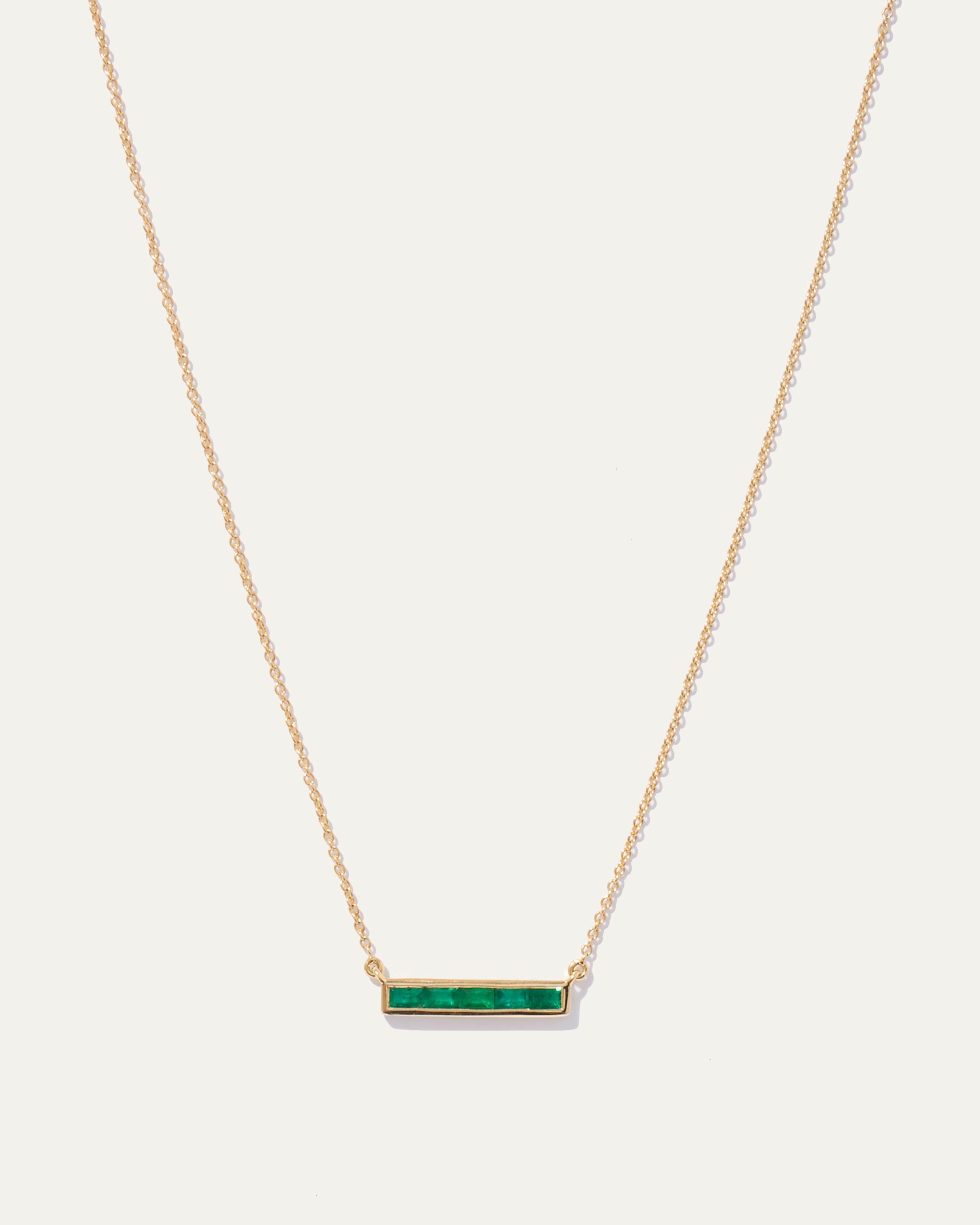 14K Gold East West Emerald Baguette Bar Necklace Product Image