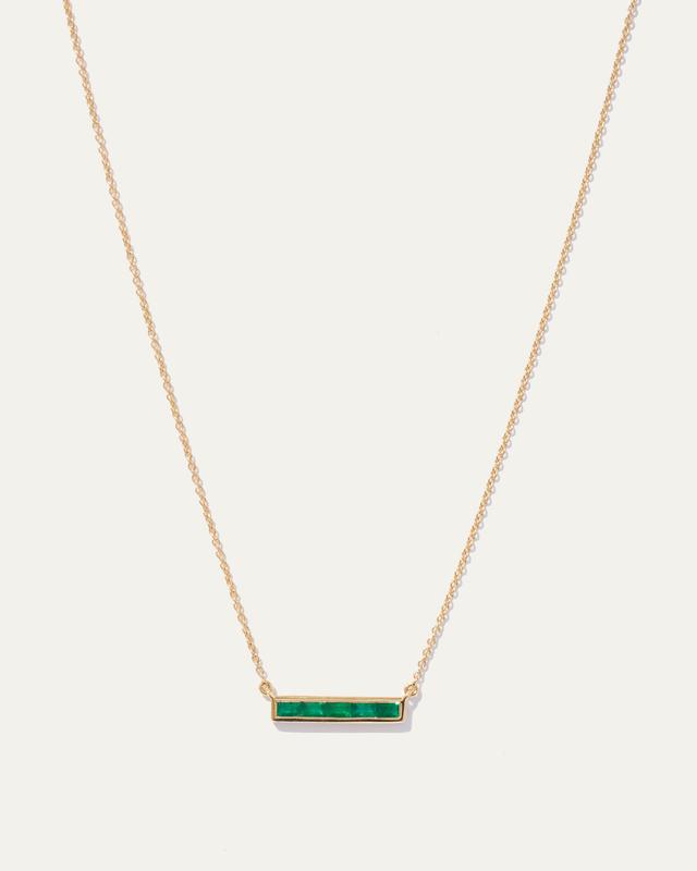 14K Gold East West Emerald Baguette Bar Necklace Product Image