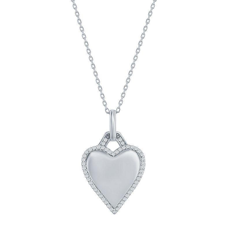 Argento Bella Sterling Silver Cubic Zirconia Polished Heart Pendant Necklace, Womens Product Image