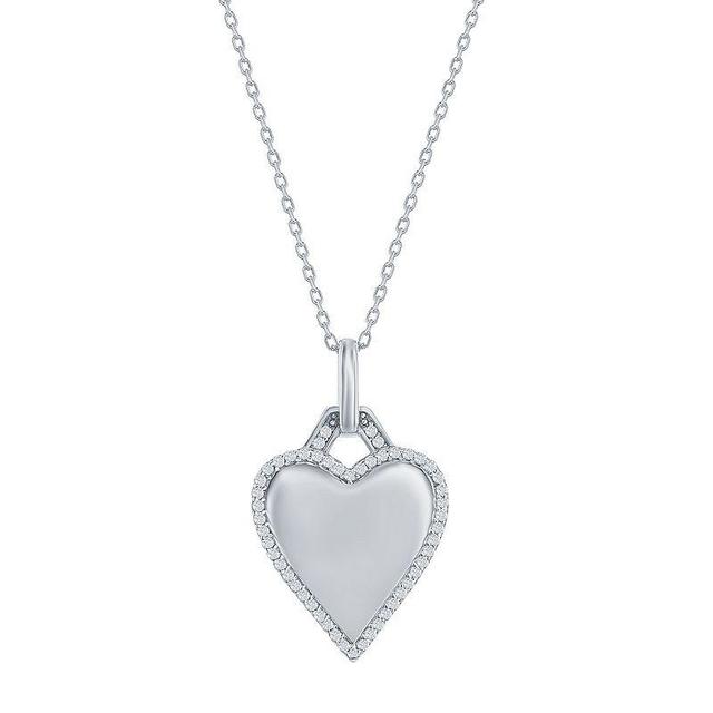 Argento Bella Sterling Silver Cubic Zirconia Polished Heart Pendant Necklace, Womens White Product Image