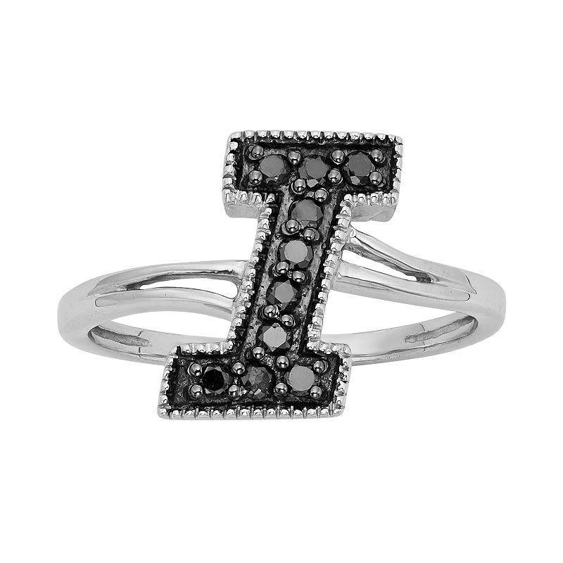 Jewelexcess Sterling Silver 1/4-ct. T.W. Black Diamond Initial Ring, Womens Product Image